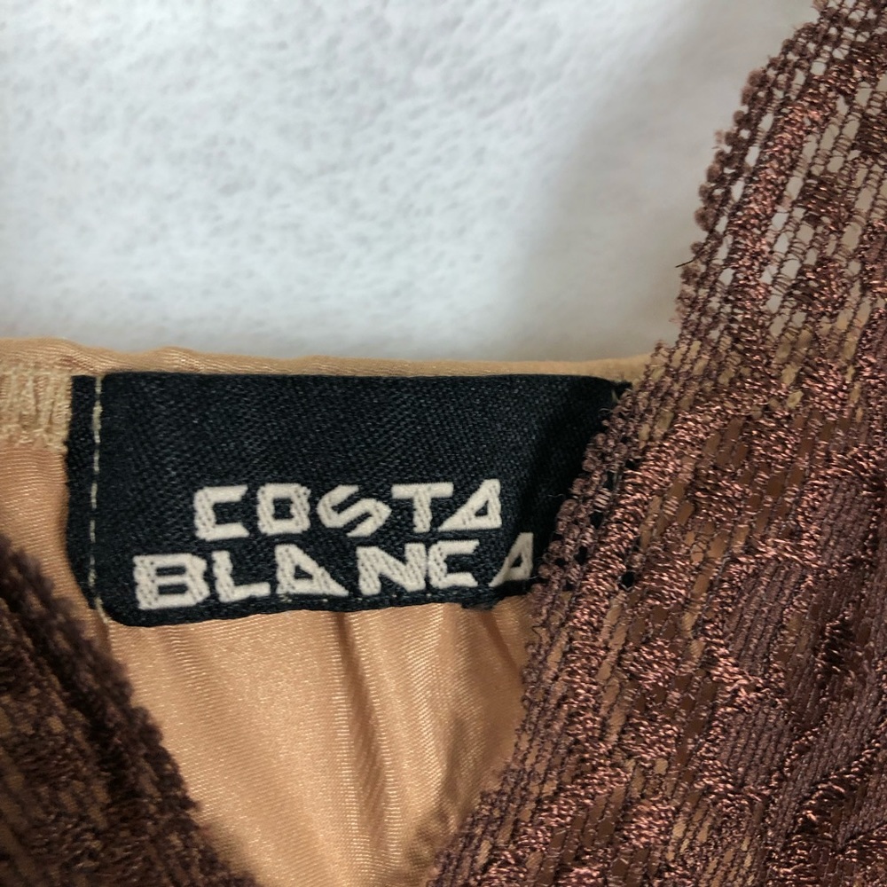 costa blanca small gold brown lace trim slip dress - Picture 9 of 14